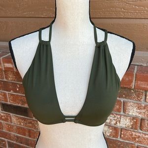 BECCA Swimwear Solid Olive Green Criss Cross Halter Swim Suit Top Women's Size L